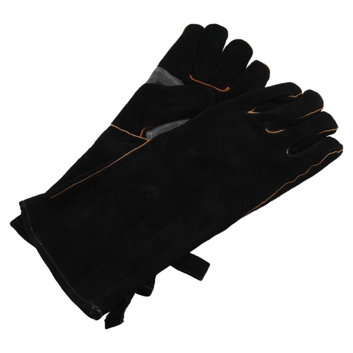 Extreme Heat&Fire Resistant Gloves Leather with Stitching,Mitts Perfect for Fireplace,Stove,Oven,Grill,Welding,Bbq,Mig,Pot Holder,Animal Handling,Black 16 Inches