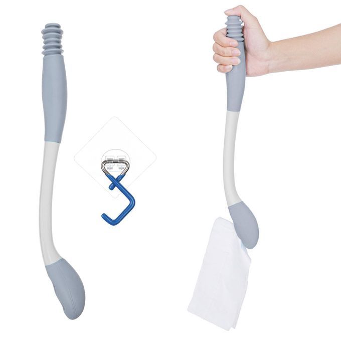 380mm Bottom Toileting  Tool Tissue Grip Helper Grey White And Hook