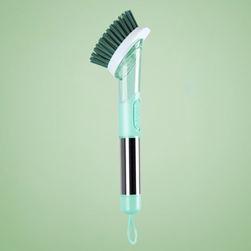 Long Handle Cleaning Brush Kitchen Supplies Dish Bowl Washing Sponge Liquid Dispenser Gadgets Tools Household Cleaning-Green Brush