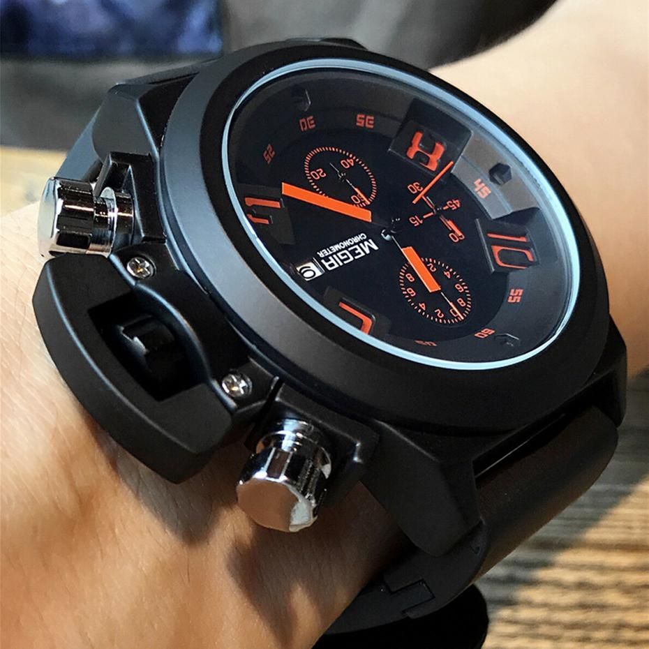 Mens Chronograph Watches Megir Men Military Sport Wristwatch Silicone Strap Quartz Watch Quality Goods   XYX-S
