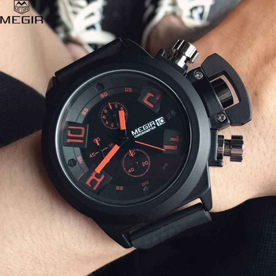 Mens Chronograph Watches Megir Men Military Sport Wristwatch Silicone Strap Quartz Watch Quality Goods   XYX-S