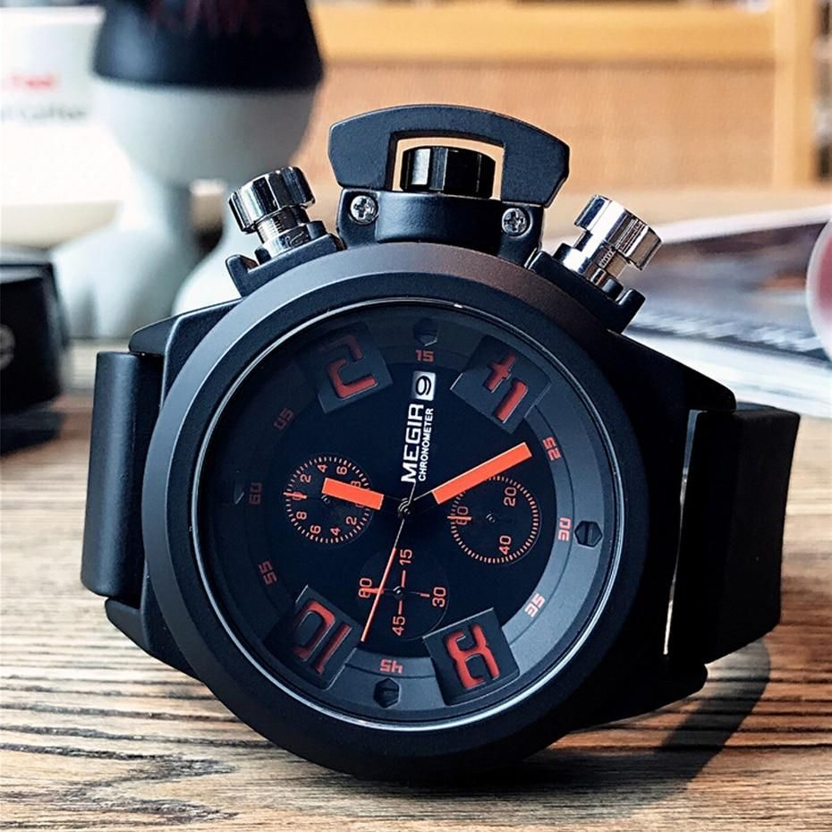 Mens Chronograph Watches Megir Men Military Sport Wristwatch Silicone Strap Quartz Watch Quality Goods   XYX-S