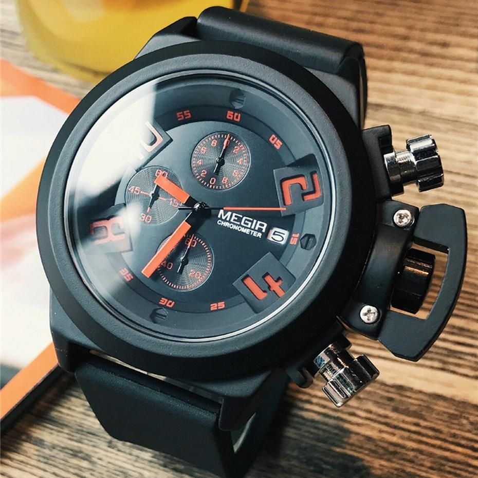 Mens Chronograph Watches Megir Men Military Sport Wristwatch Silicone Strap Quartz Watch Quality Goods   XYX-S