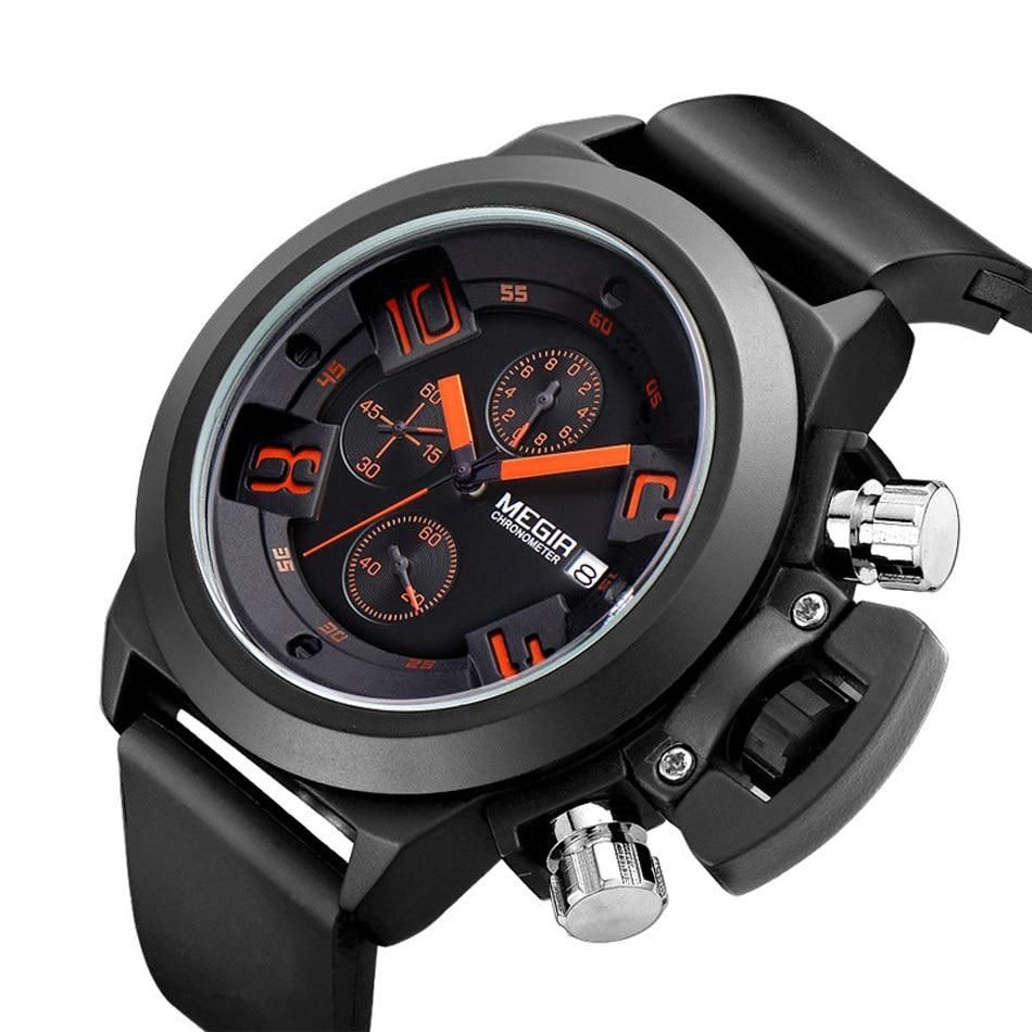 Mens Chronograph Watches Megir Men Military Sport Wristwatch Silicone Strap Quartz Watch Quality Goods   XYX-S