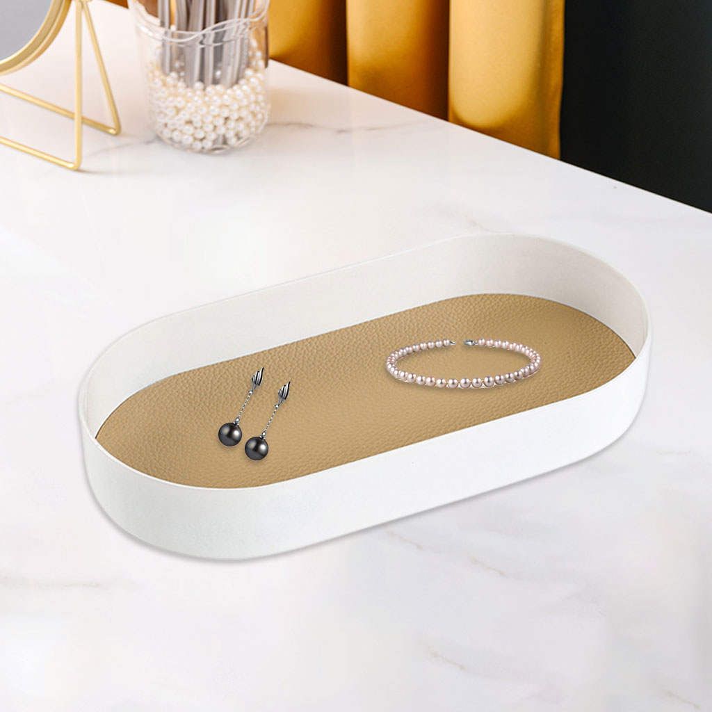 Storage Tray Gift Dessert  Light Luxury White Small Beige PU