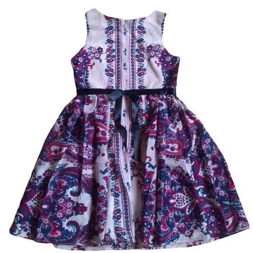 Paisley & Floral Print Sleeveless Dress with Jeweled Belt