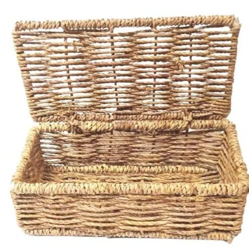 Small Raffia Box With Cover -8x3