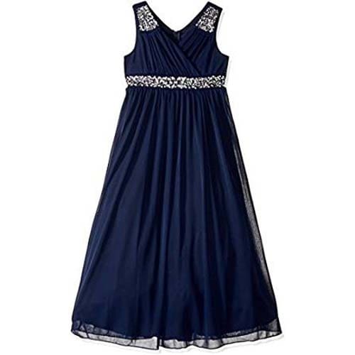Shirr Bodice With Trim Maxi Dress - Navy Blue