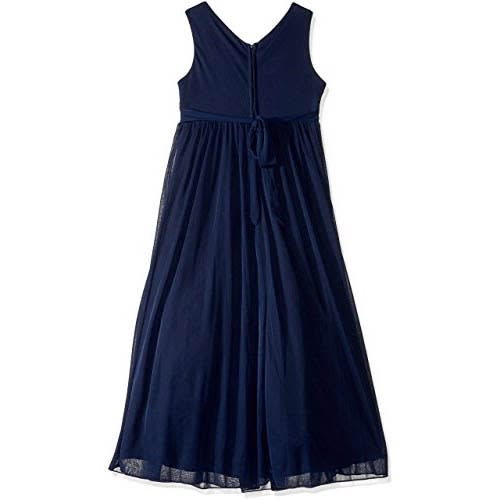 Shirr Bodice With Trim Maxi Dress - Navy Blue