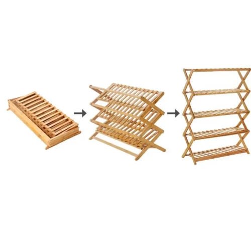 Multi-purpose Foldable Bamboo Wooden Shoe Rack - 5 Layers