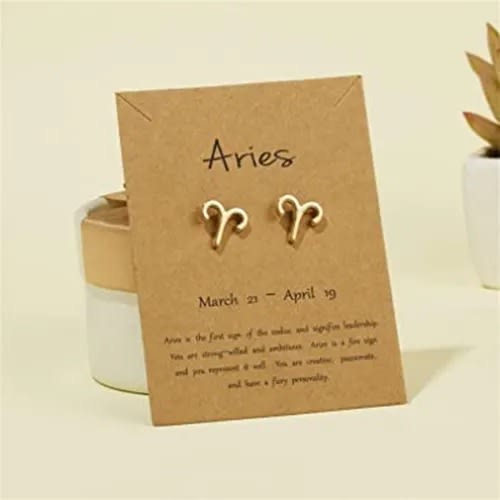 Gold Plated Zodiac Sign Aries Earrings Stud