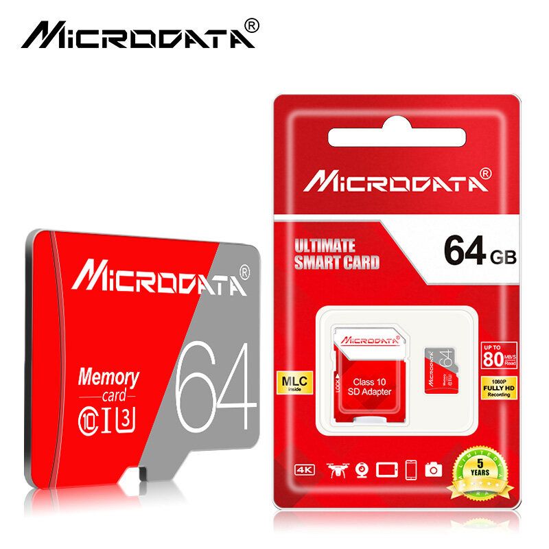 MicroData 16GB 32GB 64GB 128GB Class 10 High Speed 80Mb/s TF Memory Card With Card Adapter For Mobile Phone Tablet GPS Camera Car DVR