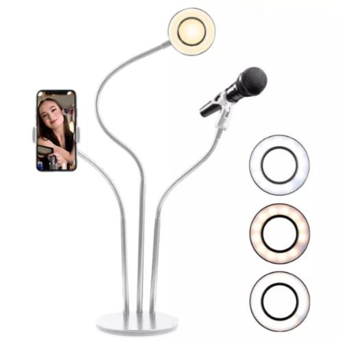 Selfie Ring Led Light With Phone Holder And Mic Holder With 3 Lighting Modes