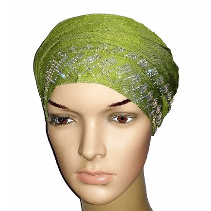 Regal Front Studded Turban with Diamond Design - Lime Green