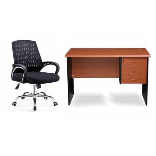 A Set Of Office Table With Office Swivel Chair