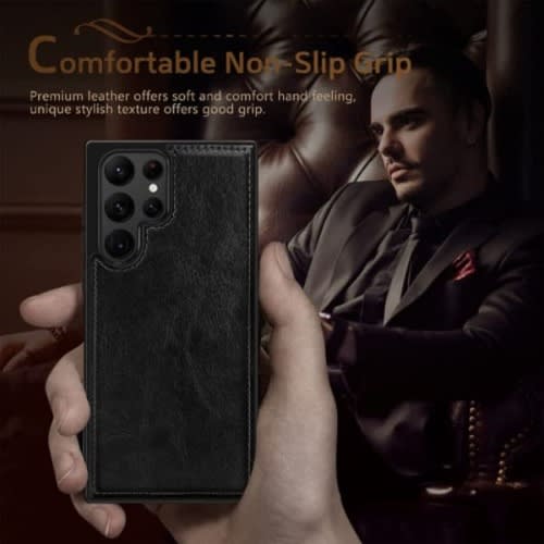 Leather Case For Samsung Galaxy S22 Ultra - Black