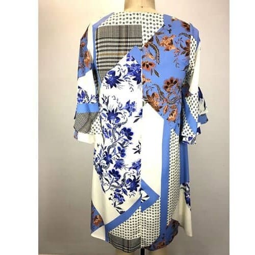 Floral Print 3/4 Bell Sleeve Loose Fit Dress