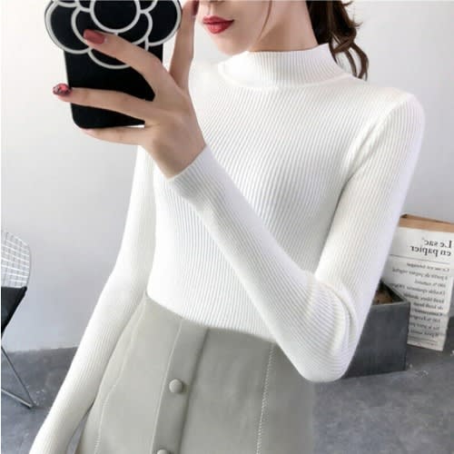 Ladies' Turtle Neck Long Sleeve - White