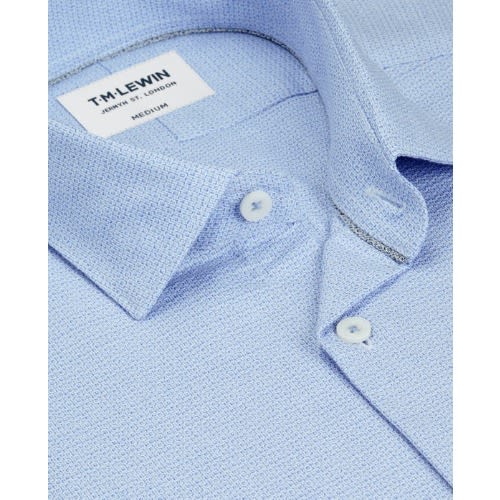 Textured Semi Blue Single Cuff Shirt