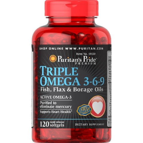Triple Omega 3-6-9 Fish - Flax & Borage Oils - 120 Softgels