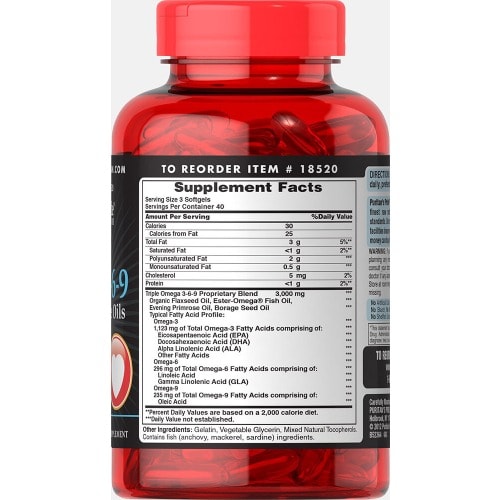 Triple Omega 3-6-9 Fish - Flax & Borage Oils - 120 Softgels