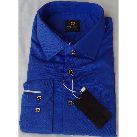 Plain Blue Men's Long Sleeve Formal Shirt