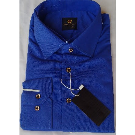 Plain Blue Men's Long Sleeve Formal Shirt