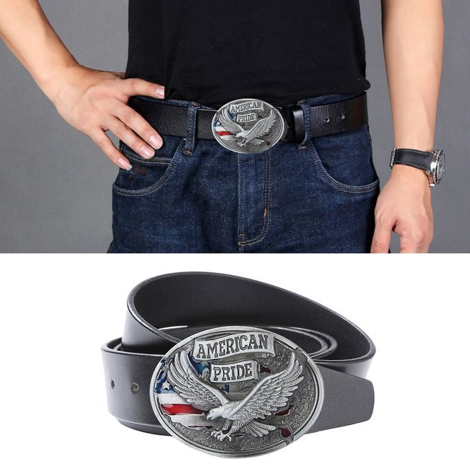 Western Leather Belt Strap Cowboy American  Eagle Rodeo Black