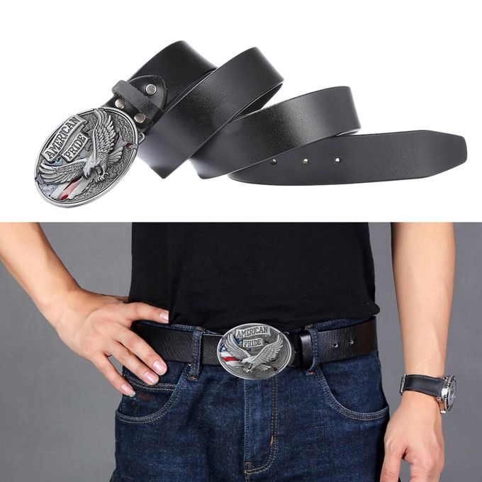 Western Leather Belt Strap Cowboy American  Eagle Rodeo Black