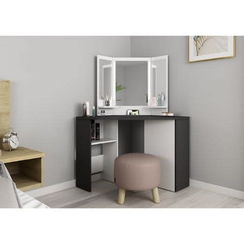 Dressing Table With Mirror - Natural Black & White