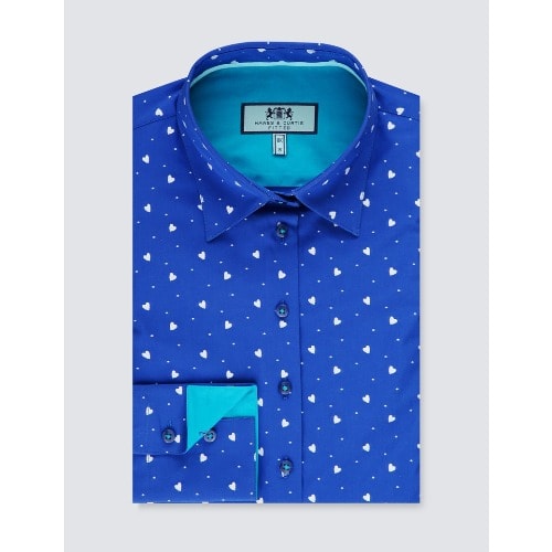 Women's Dobby Hearts Fitted Shirt - Navy & White