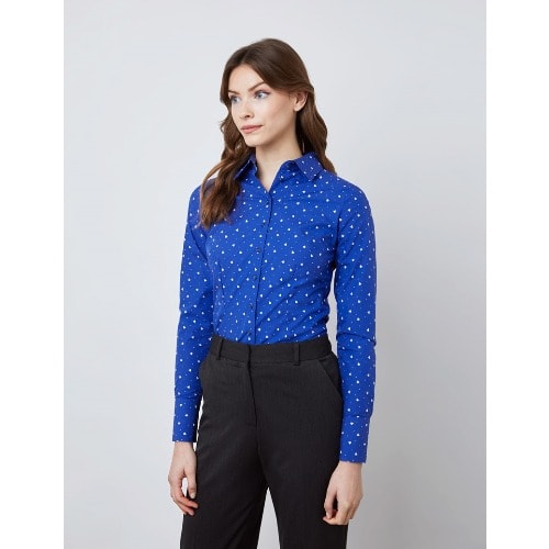 Women's Dobby Hearts Fitted Shirt - Navy & White