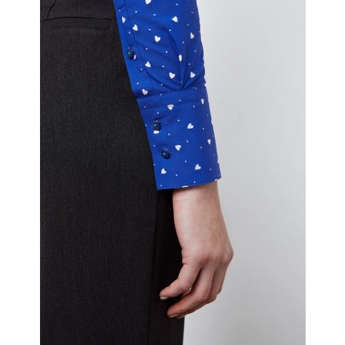 Women's Dobby Hearts Fitted Shirt - Navy & White