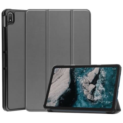Shockproof Leather Flip Cover For Nokia T20 - Black