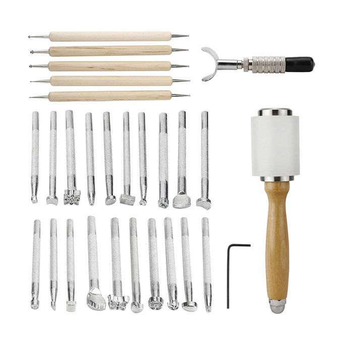 27x Leather Craft Tools Kit Saddle Groover Punch Tool Carving Sewing