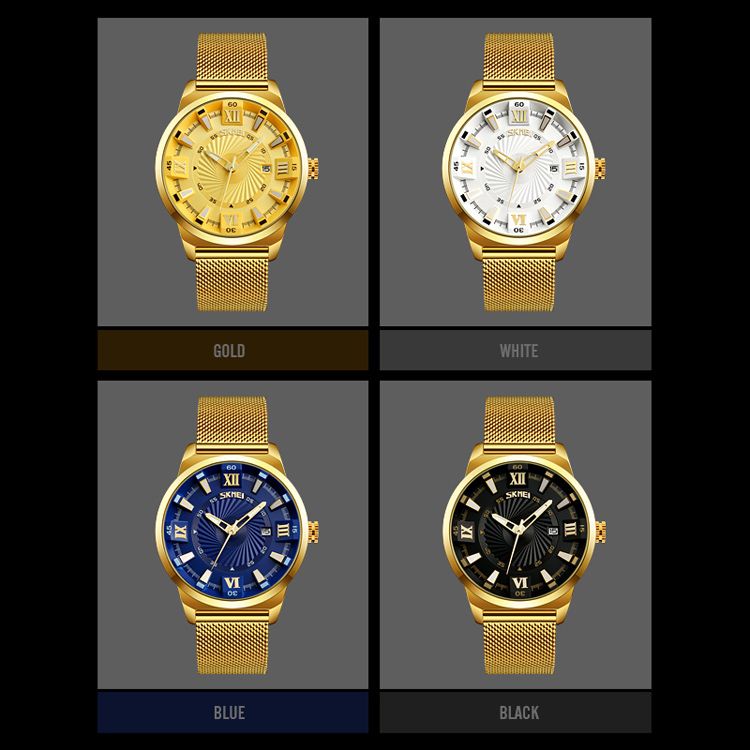 Men's Waterproof Time Date Quartz Wrist Watches-Gold(9166)