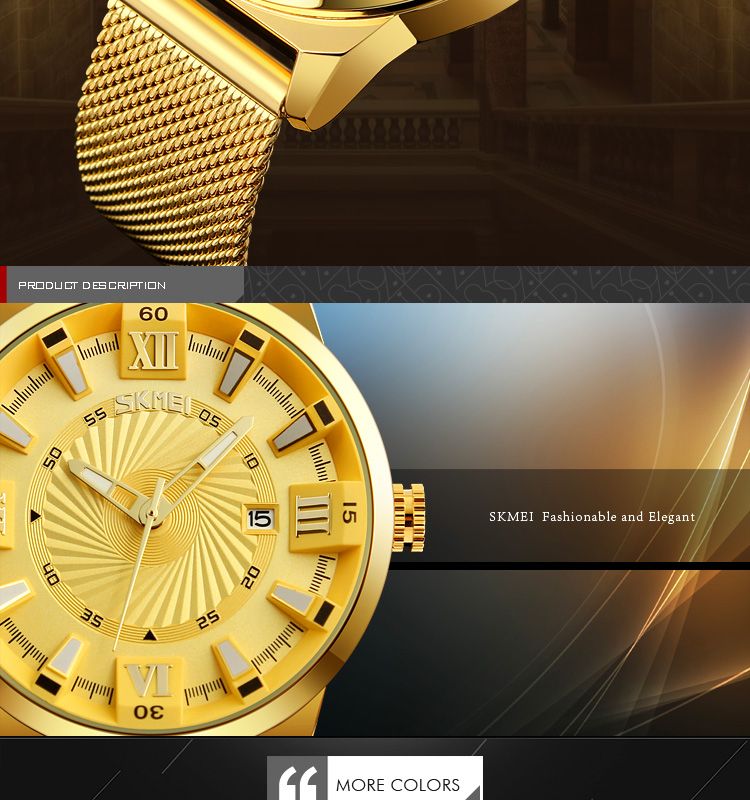 Men's Waterproof Time Date Quartz Wrist Watches-Gold(9166)