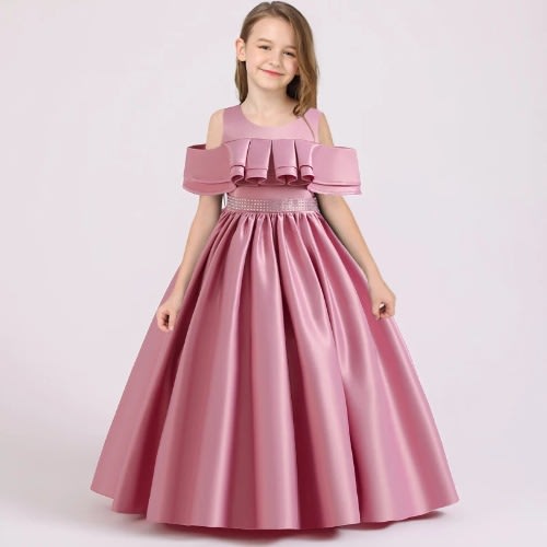 Big Girl Off Shoulder Frills Gown - Pink