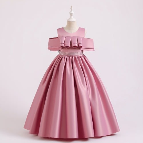 Big Girl Off Shoulder Frills Gown - Pink