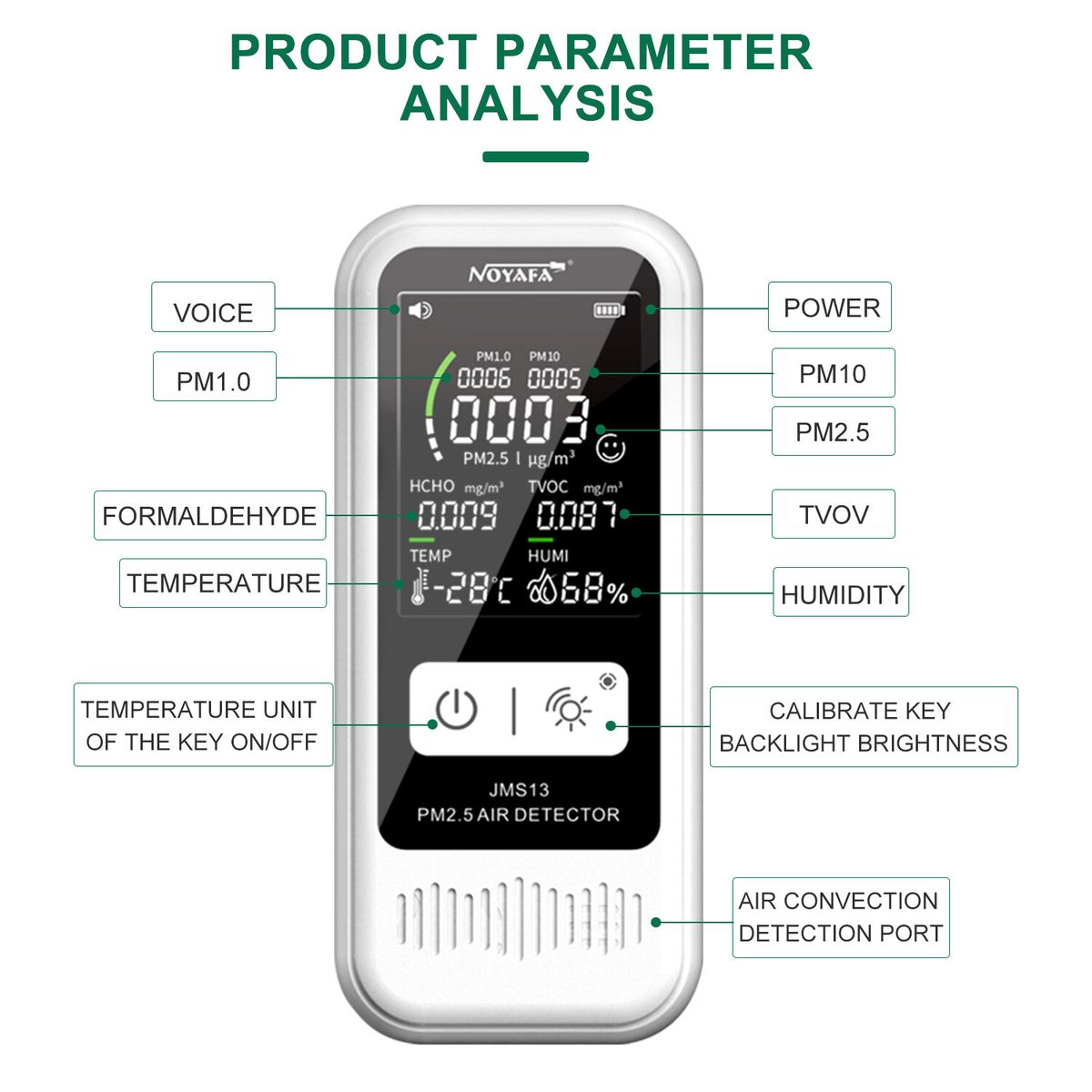 Noyafa Jms13 6 In 1 Multifunctional Air Detector HCHO CO2