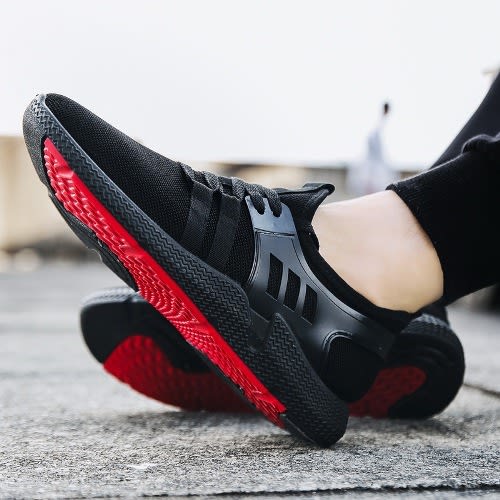 Unisex Lace-up Casual Sneakers - Black.
