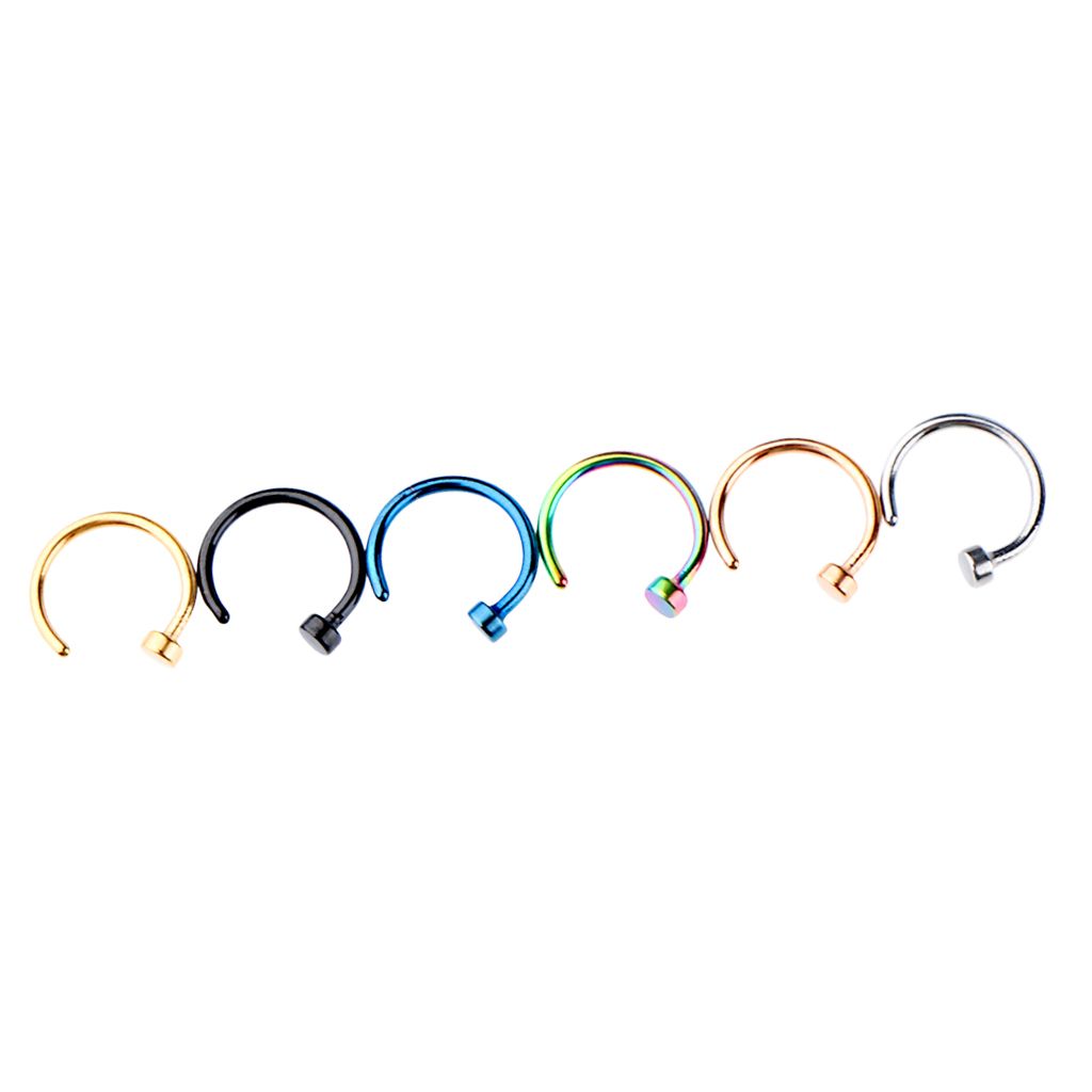 6Pcs Assorted Color Stainless Steel C-Shaped Nose Stud Tragus Ear