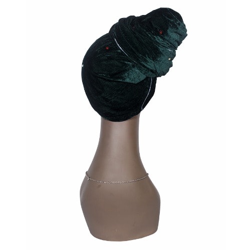 Classic Stone Studded Velvet Cap Wrap Turban - Green