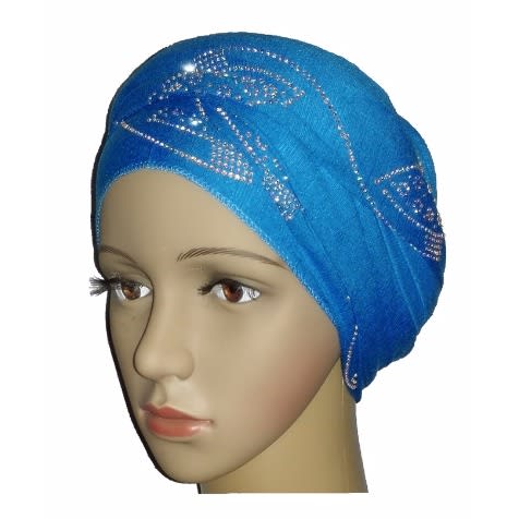 Silky Soft Regal Front Studded Turban with Orbital Print - Torquoise