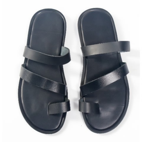 Men's Black Strap Palm Slippers