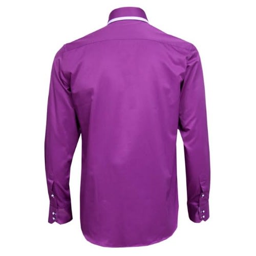 Men's High Collar Tailored Shirt - Purple & White - Msht-4151