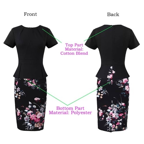 Pleat Neck Peplum Dress- Floral