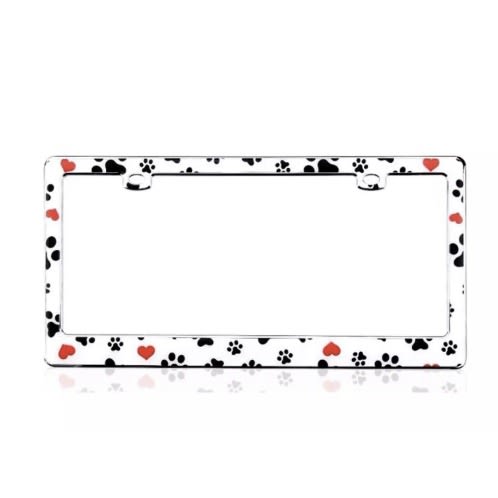 Auto Drive License Plate Frame - Pawprints Animal Hearts Design - 13.25 x 6