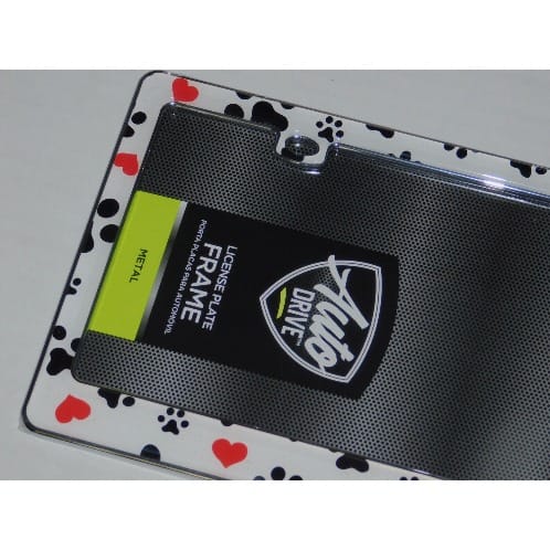 Auto Drive License Plate Frame - Pawprints Animal Hearts Design - 13.25 x 6"
