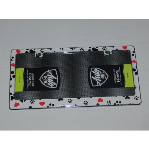 Auto Drive License Plate Frame - Pawprints Animal Hearts Design - 13.25 x 6"